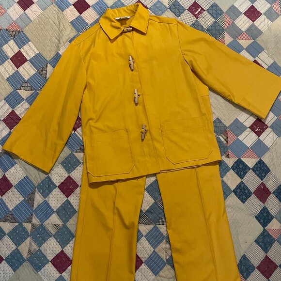 70s Departures by Devon Yellow Toggle Coat Matching Summer Pant Set Chore Coat